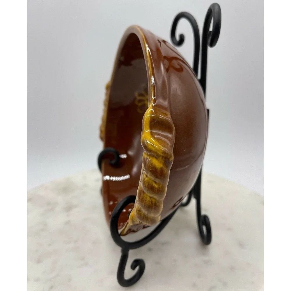 Williams Sonoma Dish Bowl Brown Yellow Flower‎ Pottery Portugal